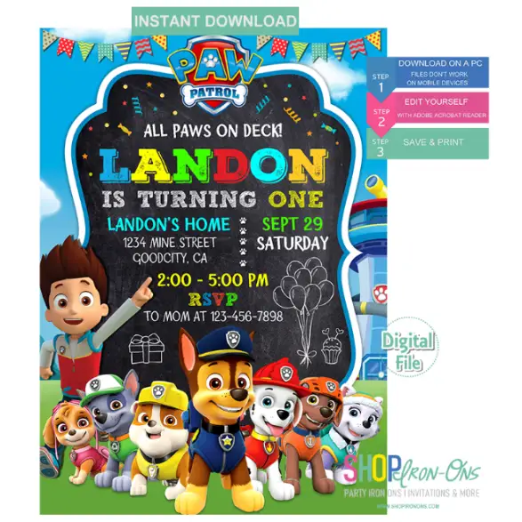 Paw Patrol Birthday Invitation Personalized Instant Download Digital Editable PDF + Free Thank You Card Paw Patrol Birthday Invitation Personalized Instant Download Digital Editable PDF + Free Thank You Card