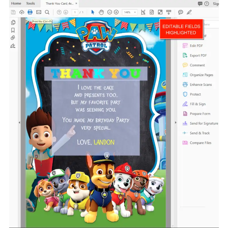 Paw Patrol Birthday Invitation Personalized Instant Download Digital Editable PDF + Free Thank You Card Paw Patrol Birthday Invitation Personalized Instant Download Digital Editable PDF + Free Thank You Card