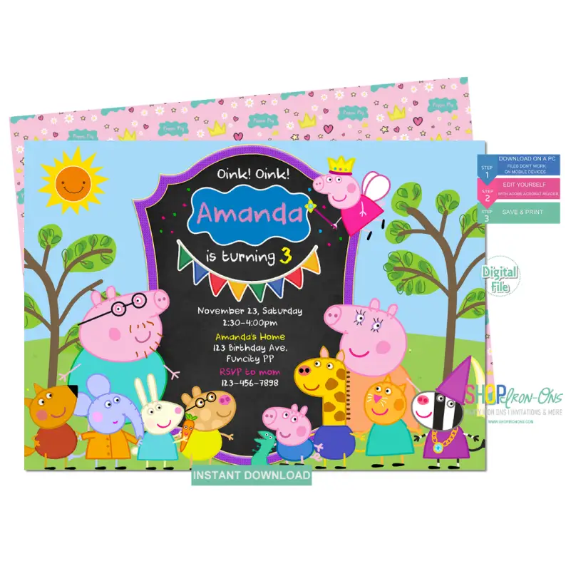 Peppa Pig Birthday Invitation Personalized George Pig Digital Editable PDF + Free Thank You Card Peppa Pig Birthday Invitation Personalized George Pig Digital Editable PDF + Free Thank You Card