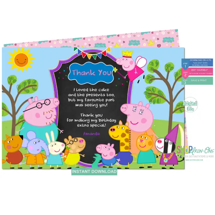 Peppa Pig Birthday Invitation Personalized George Pig Digital Editable PDF + Free Thank You Card Peppa Pig Birthday Invitation Personalized George Pig Digital Editable PDF + Free Thank You Card