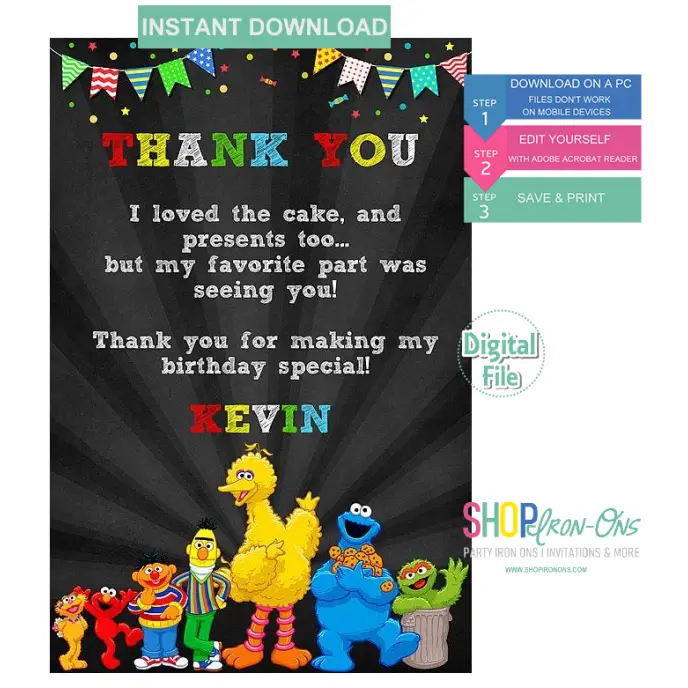 Sesame Street Birthday Party Invitation Digital Template Editable PDF + Free Thank You Card Sesame Street Birthday Party Invitation Digital Template Editable PDF + Free Thank You Card