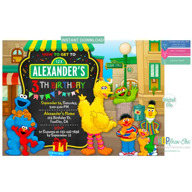 Sesame Street Birthday Party Invitation Instant Download Digital Editable PDF + Free Thank You Card Sesame Street Birthday Party Invitation Instant Download Digital Editable PDF + Free Thank You Card