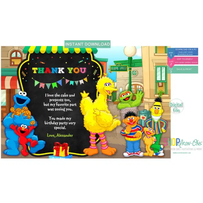 Sesame Street Birthday Party Invitation Instant Download Digital Editable PDF + Free Thank You Card Sesame Street Birthday Party Invitation Instant Download Digital Editable PDF + Free Thank You Card