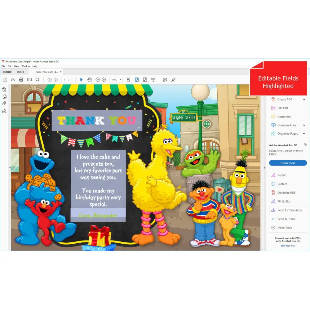 Sesame Street Birthday Party Invitation  Instant Download Digital Editable PDF + Free Thank You Card