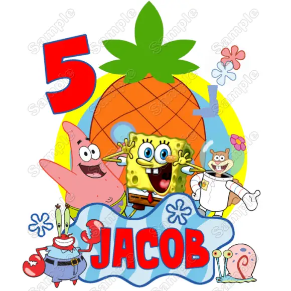 SpongeBob Birthday Name Custom T Shirt Iron on Transfer Decal SpongeBob Birthday Name Custom T Shirt Iron on Transfer Decal