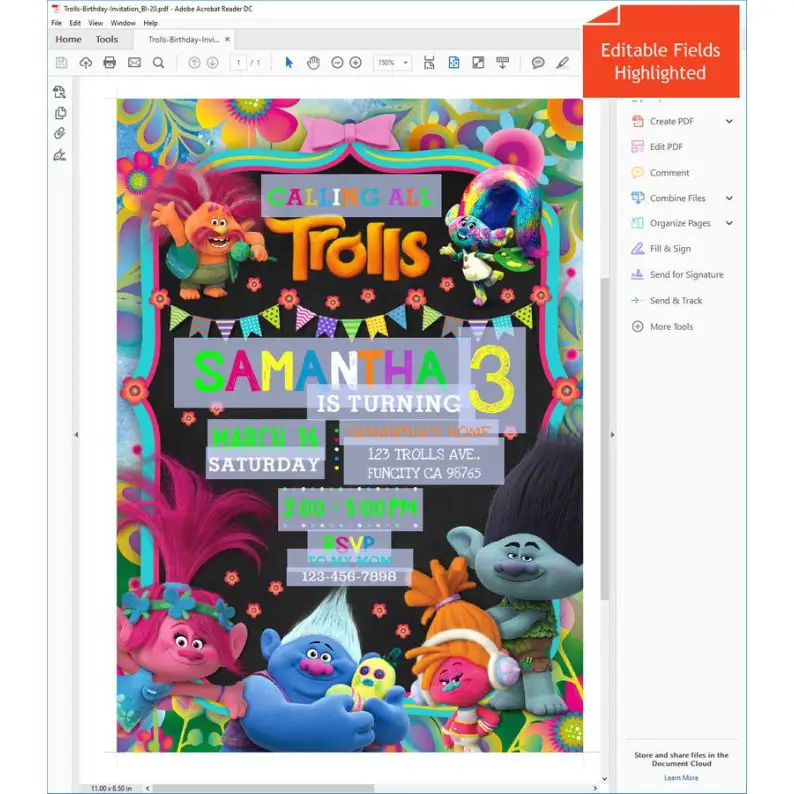 Trolls Birthday Party Invitation Digital Editable PDF + Free Cupcake Toppers Trolls Birthday Party Invitation Digital Editable PDF + Free Cupcake Toppers