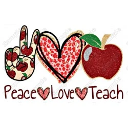 Peace Teach Love T Shirt Heat Iron on Transfer Decal 