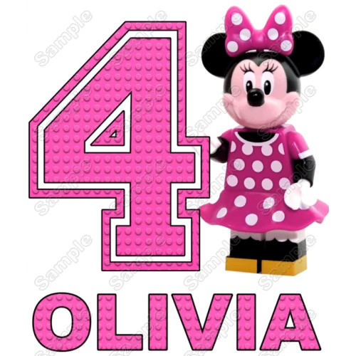 Lego Minnie Mouse Pink  Birthday  Personalized  Custom  T Shirt Iron on Transfer Decal #1  by www.shopironons.com