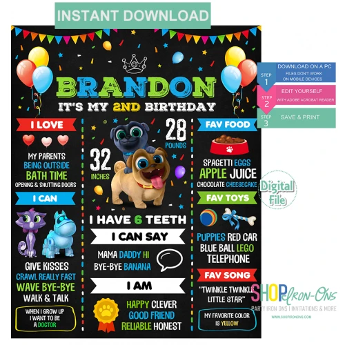 Puppy Dog Pals Birthday Chalkboard Template Birthday Boy Poster First Birthday Girl Sign Editable PDF (DIGITAL FILE ONLY!) 