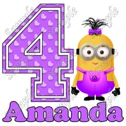 Despicable me Minion Girl Purple   Birthday  Personalized  Custom  T Shirt Iron on Transfer Decal #94