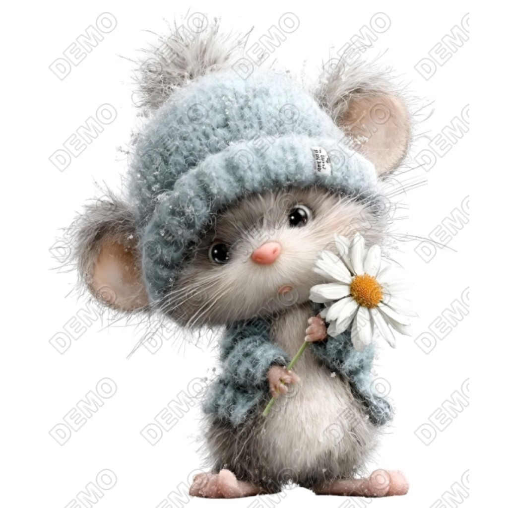 Cute Mouse with Flower DTF Iron on Transfer - SKU-2EMA