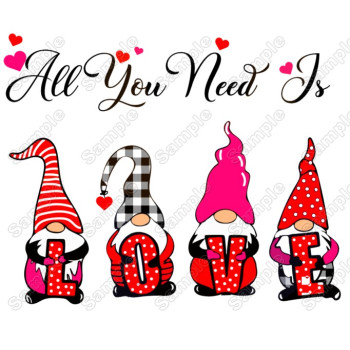 Valentine's Day  Gnome Love T Shirt Heat  Iron on Transfer Decal 