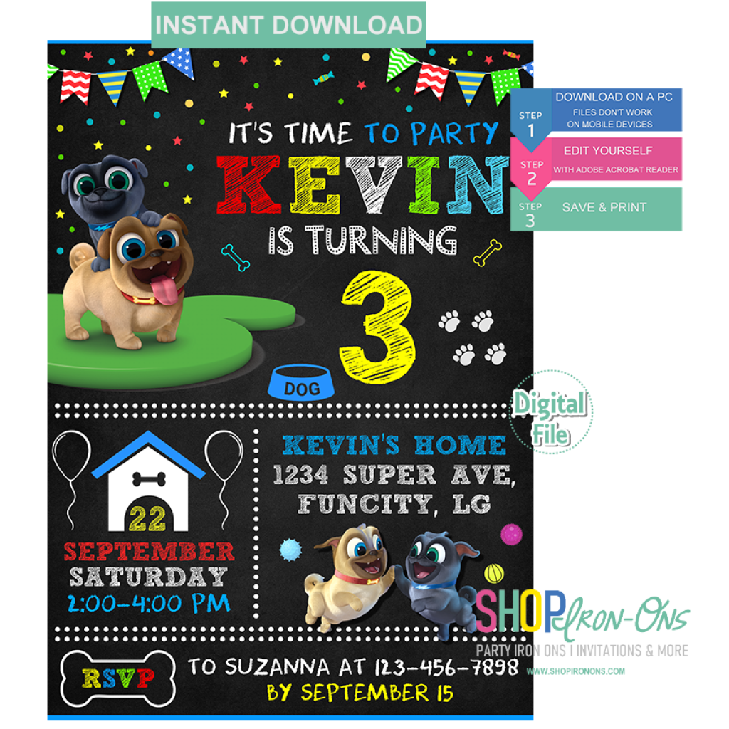 Puppy Dog Pals Birthday Party Invitation Boy Instant Download Digital  Editable PDF + Free Thank You Card, image size:1024x1024